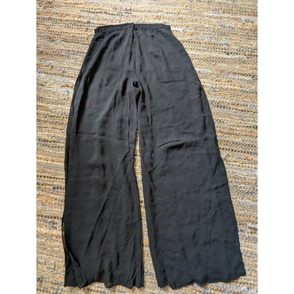 Vtg Cache Black Breakaway Wide Leg Ultra High Rise Pants Size 10 Chiffon Rayon - Picture 8 of 8